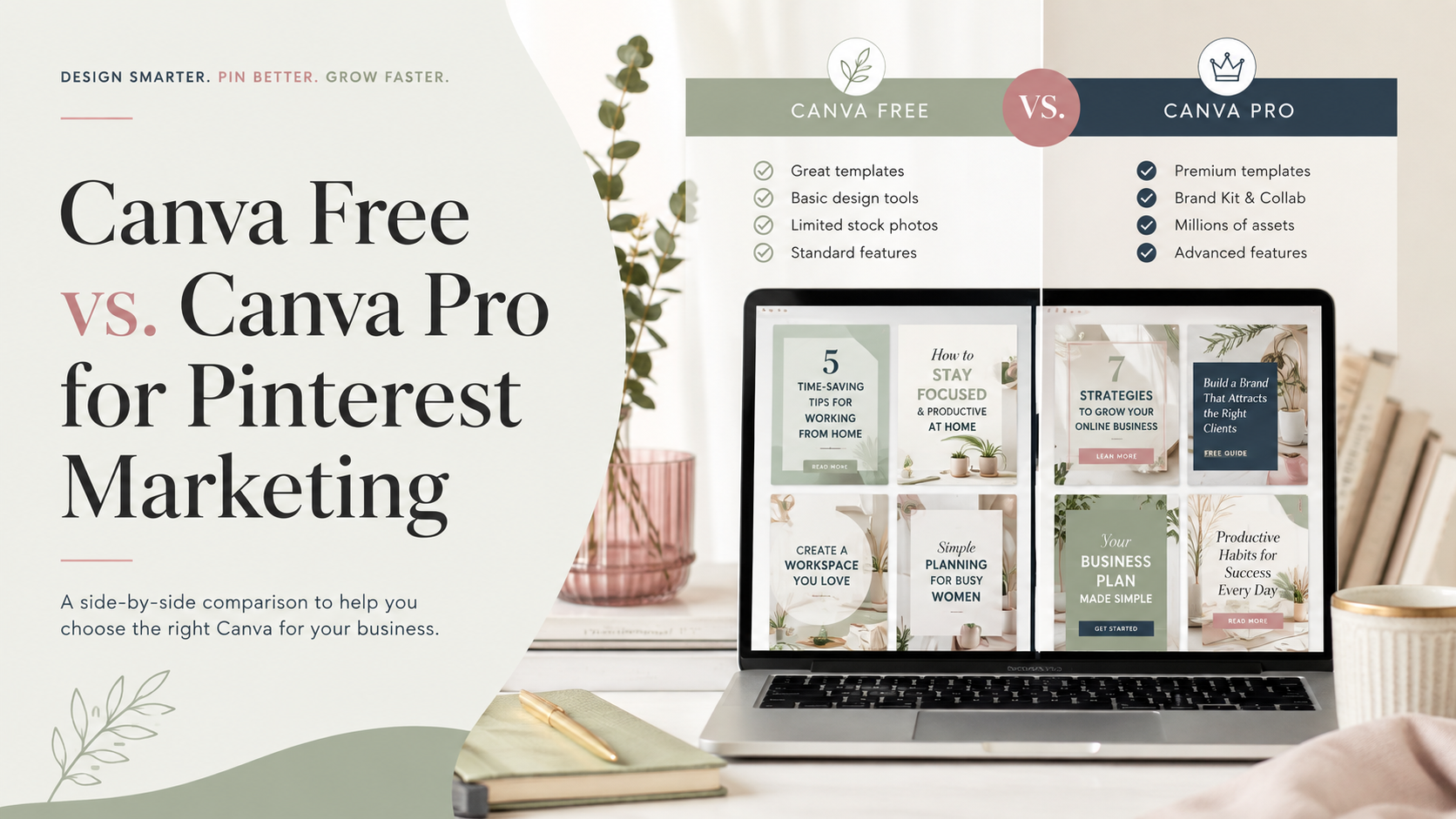 Computer showing canva free vs canva pro