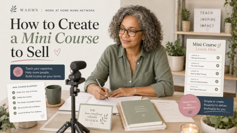 Woman at desk creating a course to sell