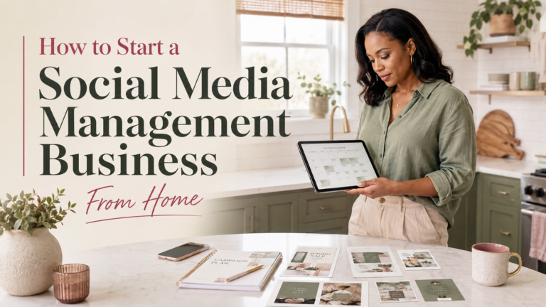 Woman at computer doing her social media management business