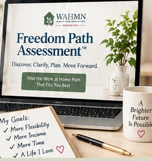 The Intensive Freedom Path Assessment open on a laptop beside a notebook and mug in a bright home office