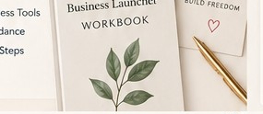 WAHMN Business Launcher workbook beside a notebook and pen